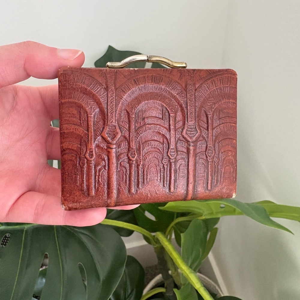Vtg Leather Kisslock‎ Embossed Patterned Mini Coin Purse - Picture 4 of 10